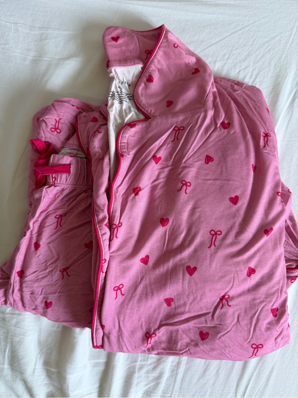 Women’s Pink Heart & Bow Pajama Set - Cozy Sleep Top & Pants
